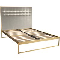 Gillmore Bed Federico Brass Frame & Mushroom Upholstered Headboard Bed / Double