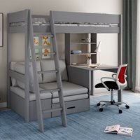 Estella High Sleeper Bed with Desk and Sofa Bed in Grey - Black