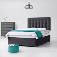 Double - Divan Bed and Cornell Buttoned Headboard - Dark Grey - Charcoal - Fabric - 4ft6 - Happy Beds