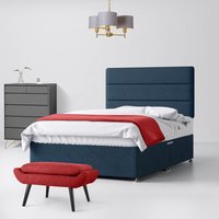 Double - Divan Bed and Cornell Lined Headboard - Dark Blue - Fabric - 4ft6 - Happy Beds