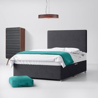 Double - Divan Bed and Cornell Plain Headboard - Dark Grey - Charcoal - Fabric - 4ft6 - Happy Beds