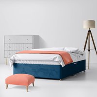 Double - Divan Bed - With Storage - Blue - Velvet - 4ft6 - Happy Beds