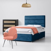 Super King Size - Divan Bed and Cornell Lined Headboard - Deep Blue - Velvet - 6ft - Happy Beds