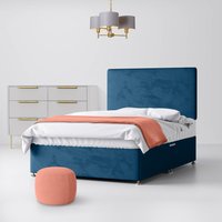 King Size - Divan Bed and Cornell Plain Headboard - Deep Blue - Velvet - 5ft - Happy Beds
