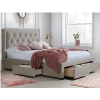 Woodbury - Double - 4 Drawer Storage Bed - Warm Stone - Velvet - 4ft6 - Happy Beds