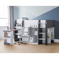 Saturn - Single - Kids Mid Sleeper Cabin Bed - Grey and White - Wood - 3ft - Happy Beds