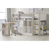 Saturn - Single - Kids Mid Sleeper Bed - Storage and Desk - Brown and White - Wooden - 3ft - Happy Beds
