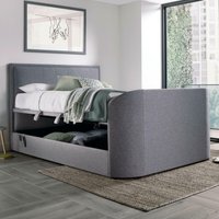 Griffin - King Size - Side-Opening Ottoman Storage Media Electric TV Bed - Light Grey - Velvet - 5ft - Happy Beds
