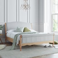 Belle - King Size - Scroll Sleigh Bed - Oak/Grey - Wooden/Fabric - 5ft - Happy Beds