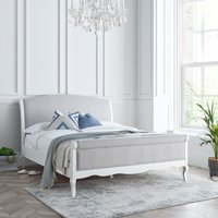 Belle - King Size - Scroll Sleigh Bed - White/Grey - Wooden/Fabric - 5ft - Happy Beds