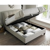 Accent - King Size - Ottoman Storage Bed - Neutral Oatmeal - Fabric - 5ft - Happy Beds