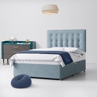Super King Size - Divan Bed and Cornell Buttoned Headboard - Duck Egg Blue - Fabric - 6ft - Happy Beds