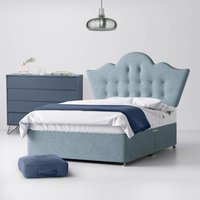 Single - Divan Bed and Florence Buttoned Headboard - Duck Egg Blue - Fabric - 3ft - Happy Beds