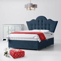 Super King Size - Divan Bed and Florence Buttoned Headboard - Dark Blue - Fabric - 6ft - Happy Beds