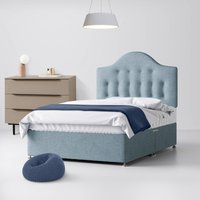 Double - Divan Bed and Victor Buttoned Headboard - Duck Egg Blue - Fabric - 4ft6 - Happy Beds