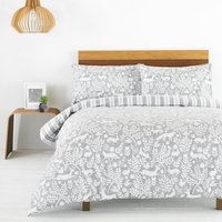 Skandi Woodland Brushed Cotton 100% Cotton Duvet Cover Set Grey, Grey / King
