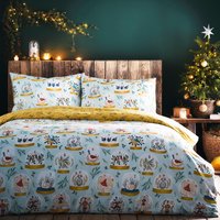 Twelve Days of Christmas Festive Duvet Cover Set Blue, Blue / Super King