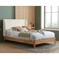 Halfden - Double - Boucle Winged Bed - White - Boucle Fabric - 4ft6 - Happy Beds