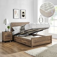 Rodley/Ortho Royale - Single - Ottoman Storage Bed and Open Coil Spring Orthopaedic Mattress Included - Oak/White - Wooden/Fabric - 3ft - Happy Beds