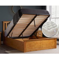 Phoenix/Ortho Royale - King Size - Ottoman Storage Bed and Open Coil Spring Orthopaedic Mattress Included - Oak/White - Wooden/Fabric - 5ft - Happy Beds