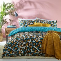 Ayanna Leopard Print Duvet Cover Set Teal, Teal / Double