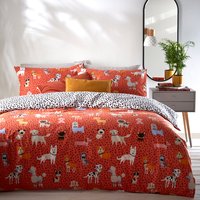 Woofers Dogs Duvet Cover Set Coral, Coral / Super King