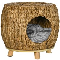 Pawhut Wicker Cat Bed Cat House Stool With Washable Cushion 44 X 43 X 41cm