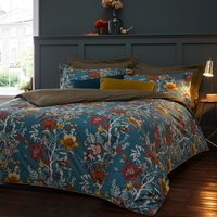 Bloom Floral 100% Cotton Duvet Cover Set Teal, Teal / Double