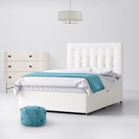 Super King Size - Divan Bed and Cornell Buttoned Headboard - White - Fabric - 6ft - Happy Beds