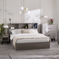 Bali – Double – Bookcase Ottoman Storage Bed – Grey Oak – Wooden – 4ft6 - Happy Beds