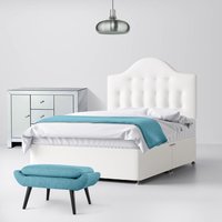 Single - Divan Bed and Victor Buttoned Headboard - White - Fabric - 3ft - Happy Beds
