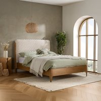 Hatti - King Size - Low Foot-End Bed - White/Natural - Faux Fur/Wooden - 5ft