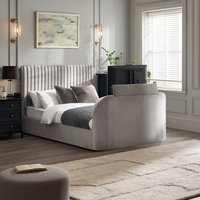 Croft - Super King Size - TV Bed with Storage Compartment - Light Grey - Velvet - 6ft - Happy Beds