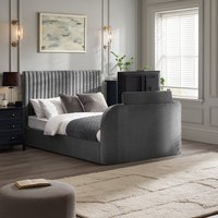Croft - King Size - TV Bed with Storage Compartment - Dark Grey - Velvet - 5ft - Happy Beds