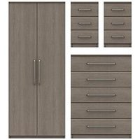 One Call Reagon Ready Assembled 4 Piece Package - 2 Door Wardrobe, 5 Drawer Chest And 2 Bedside Chests
