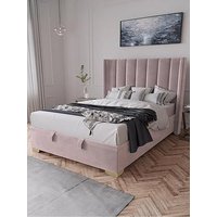 The Very Collection New Dakota Velvet End Lift Up Storage Ottoman Bed With Mattress Options (Buy & Save!) - Antique Rose - Bed Frame With Microquilt Mattress