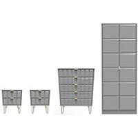 Swift Cube 4 Piece Ready Assembled Package - 2 Door Wardrobe, 5 Drawer Chest And 2 Bedside Chests - Fsc&Reg; Certified