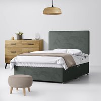 Double - Divan Bed and Cornell Plain Headboard - Dark Grey - Velvet - 4ft6 - Happy Beds