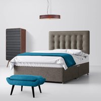 Small Double - Divan Bed and Cornell Buttoned Headboard - Grey - Fabric - 4ft - Happy Beds